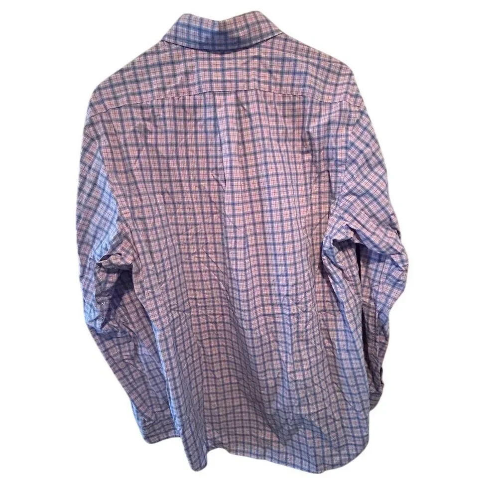 Polo Ralph Lauren Men's L‎ Pink and Blue Plaid Long Sleeve Button Down Shirt